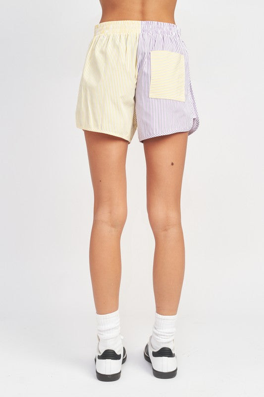 Color Block Shorts With Elastic Waistband